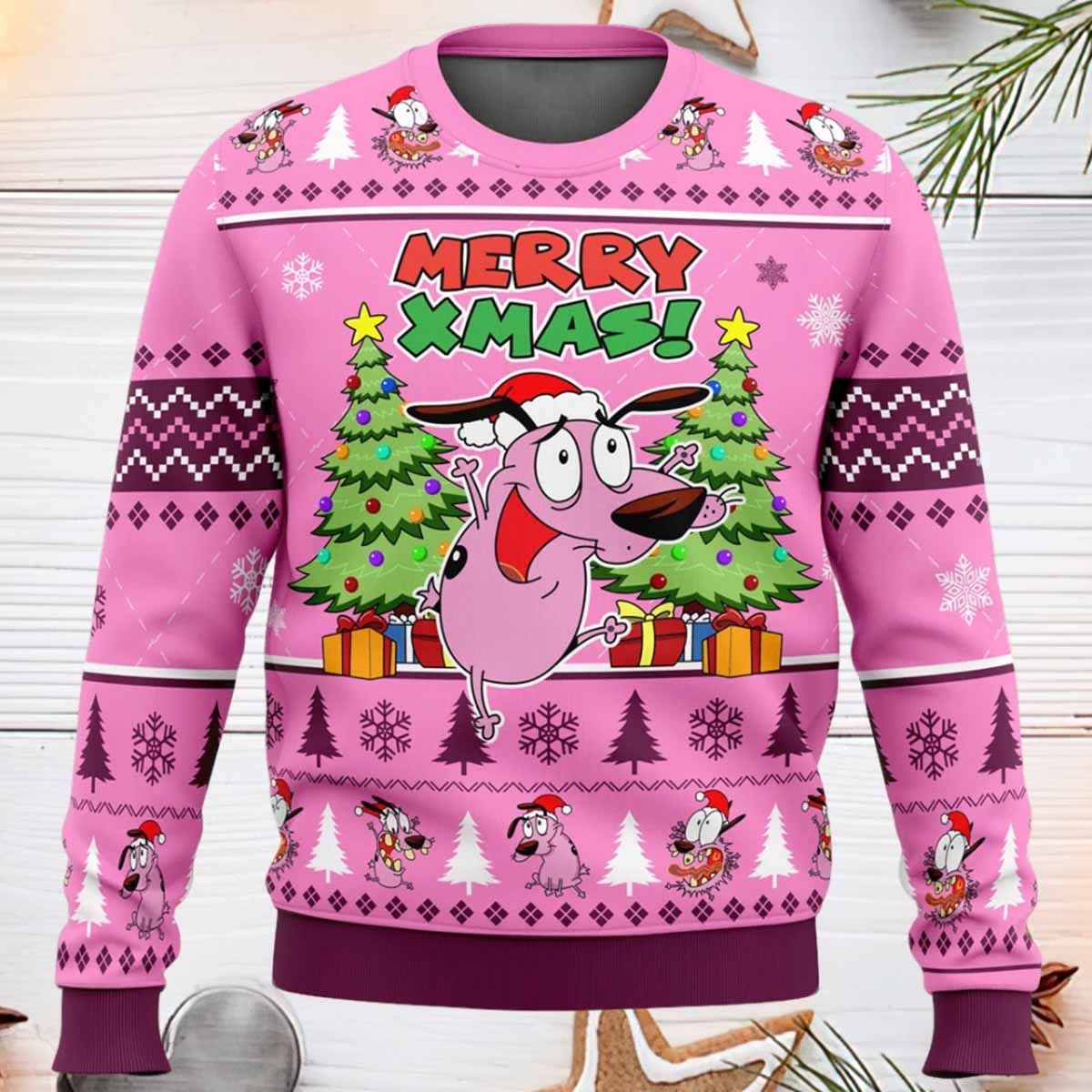Merry Xmas Courage The Cowardly Dog Ugly Christmas Sweater Merry Xmas Courage The Cowardly Dog Ugly Christmas Sweater