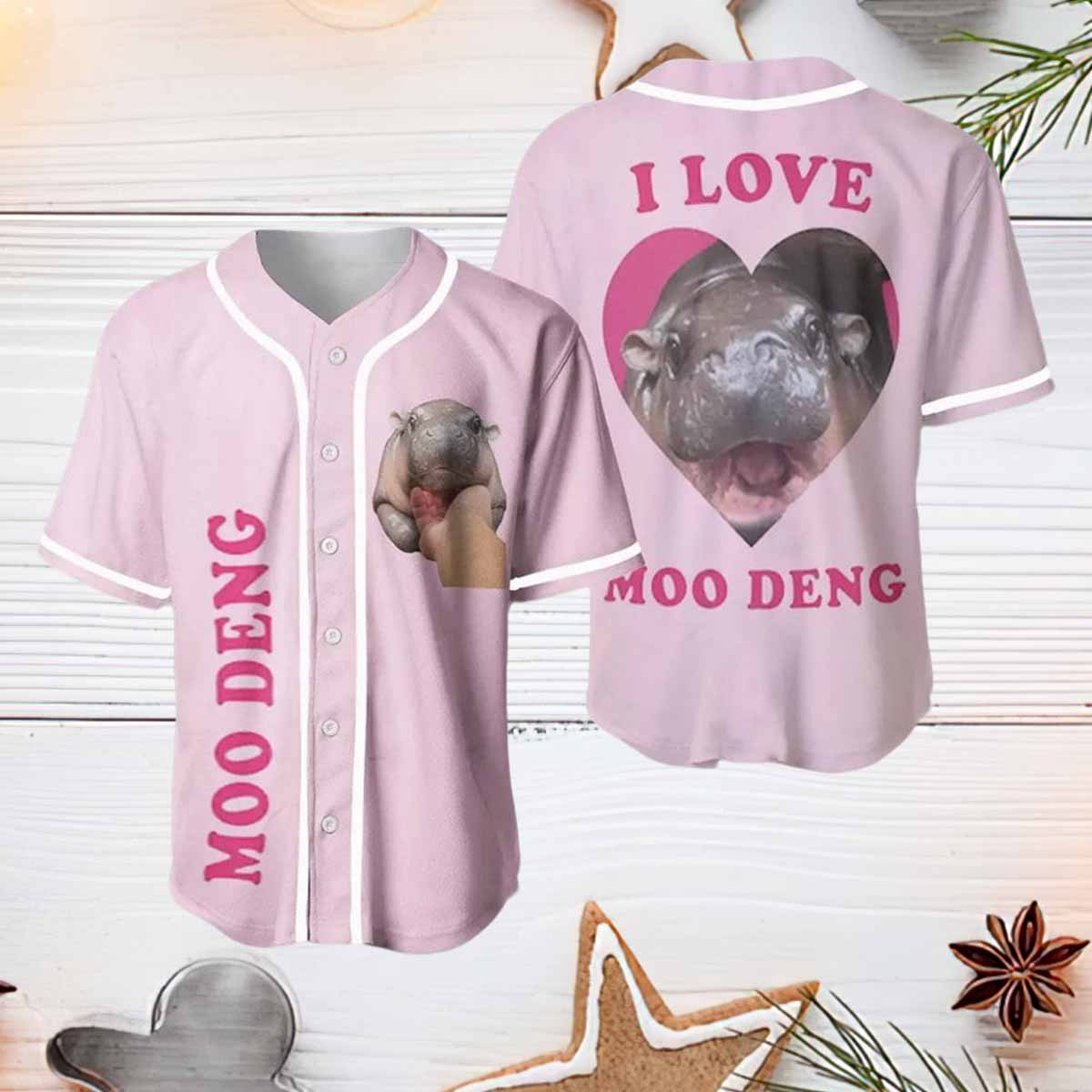 Moo Deng Cute Baby Hippo Baseball Jersey Moo Deng Cute Baby Hippo Baseball Jersey