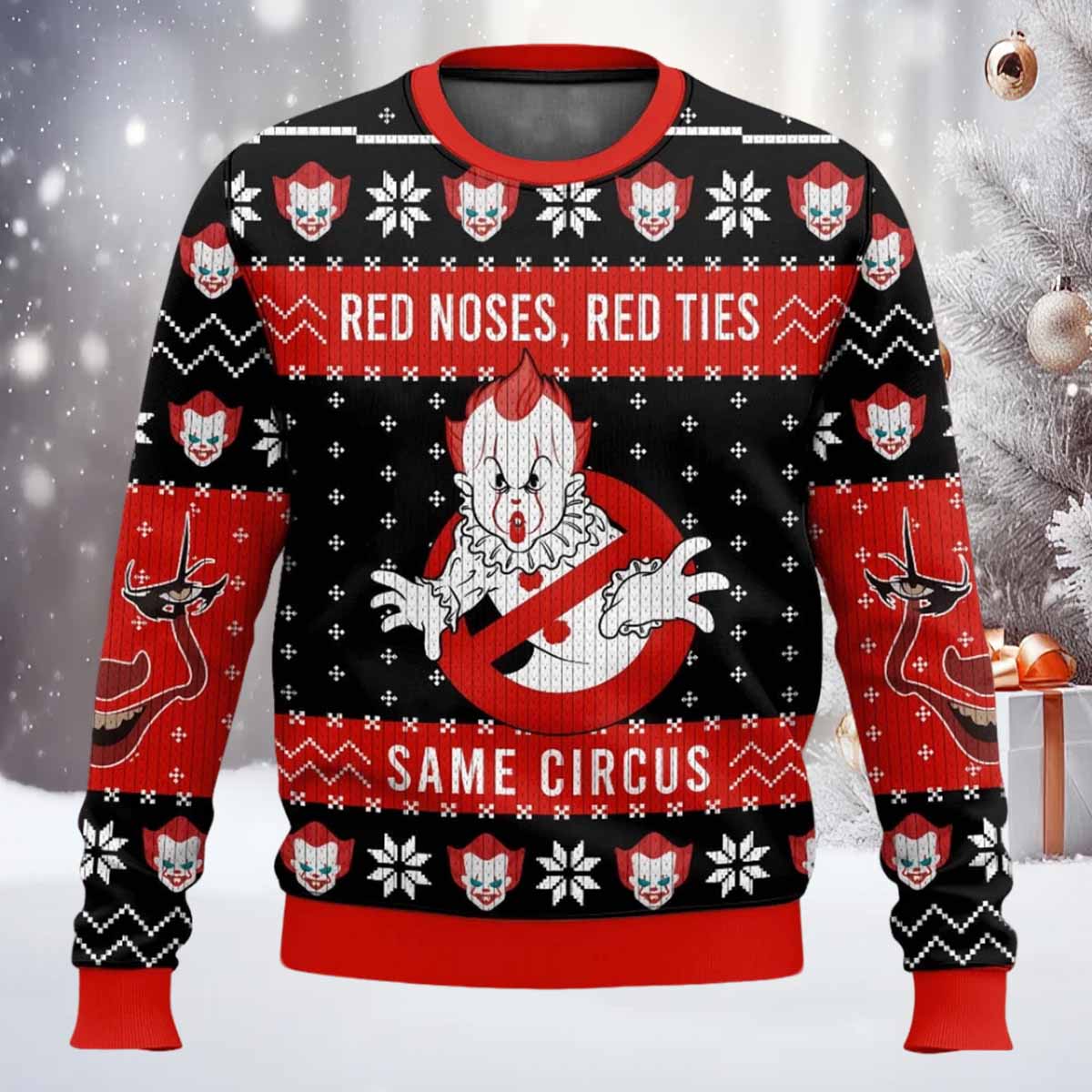 Pennywise Red Noses Red Ties Same Circus Ugly Christmas Sweater Pennywise Red Noses Red Ties Same Circus Ugly Christmas Sweater