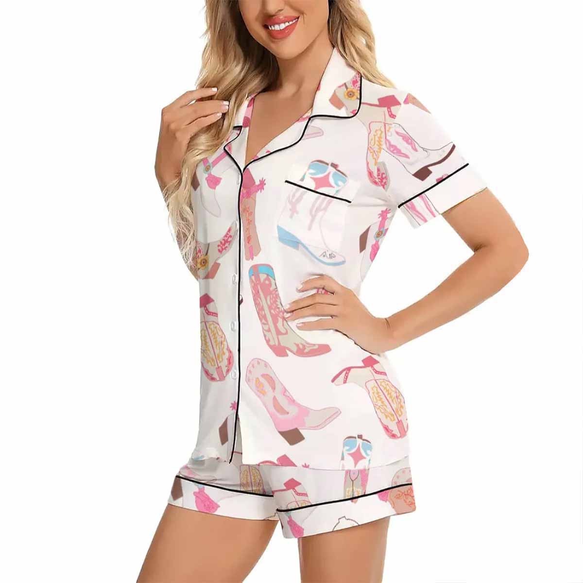 Pink Western Cowboy Boots Pajama Set Pink Western Cowboy Boots Pajama Set