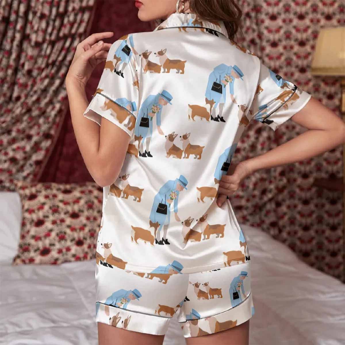 Queen Elizabeth II And Her Corgis Pajama Set Queen Elizabeth II And Her Corgis Pajama Set