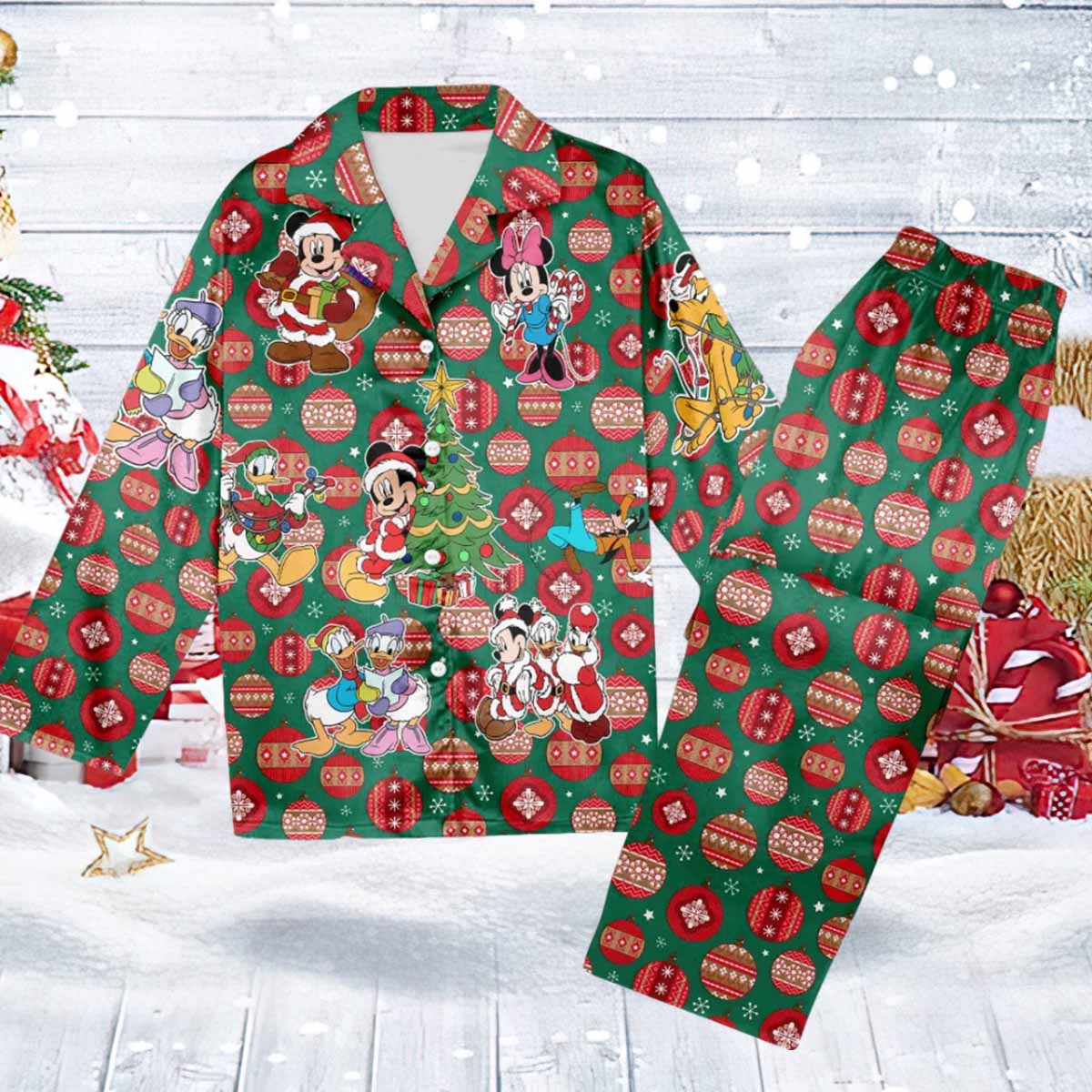 Santa Mckey Mouse Pajamas Set Santa Mckey Mouse Pajamas Set
