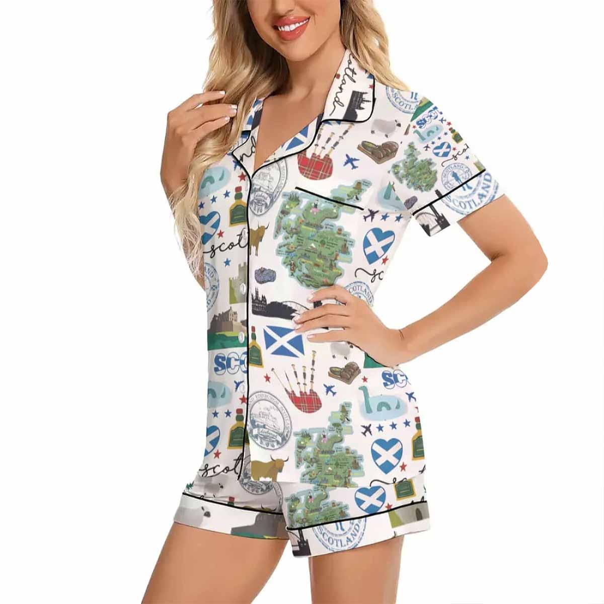 Scottish Travel Holiday Satin Pajama Set Scottish Travel Holiday Pajama Set
