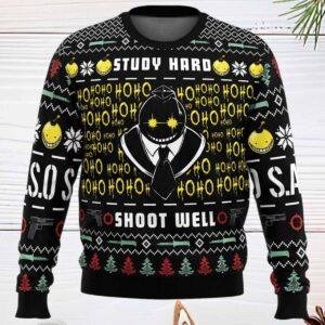 Study Hard Shoot Well Assassination Classroom Ugly Christmas Sweater Study Hard Shoot Well Assassination Classroom Ugly Christmas Sweater