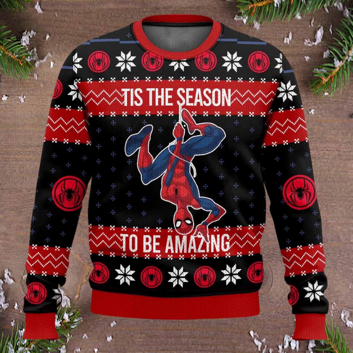 Tis The Season To Be Amazing Spider Man Ugly Sweater Tis The Season To Be Amazing Spider-Man Ugly Sweater
