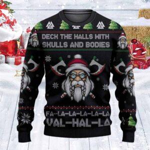 Viking Deck The Halls With Skulls And Bodies Ugly Christmas Sweater Viking Deck The Halls With Skulls And Bodies Ugly Christmas Sweater