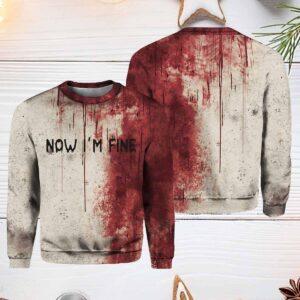 Women’s Bloody Now I’m Fine Halloween Print Crew V-Neck Shirt Women’s Bloody Now I’m Fine Halloween Print Crew V-Neck Shirt