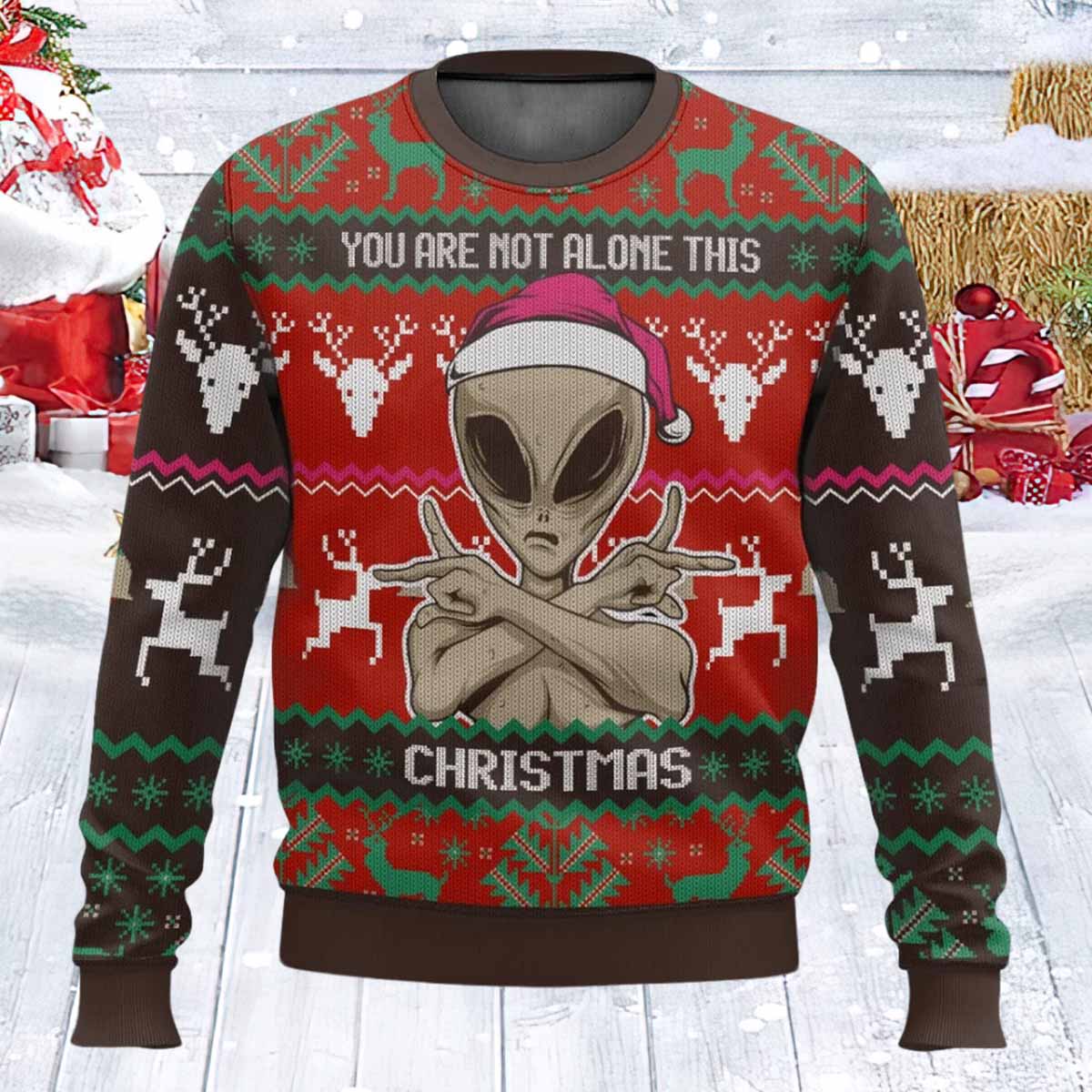 You Are Not Alone This Christmas Alien Ugly Sweater You Are Not Alone This Christmas Alien Ugly Sweater