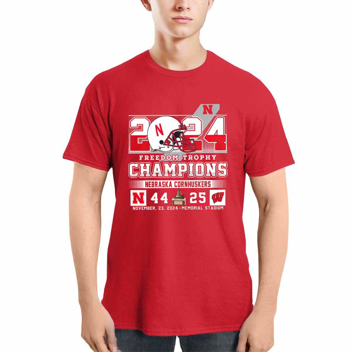 2024 Freedom Trophy Champions Nebraska 44 25 Wisconsin Shirt 2024 Freedom Trophy Champions Nebraska 44 25 Wisconsin Shirt