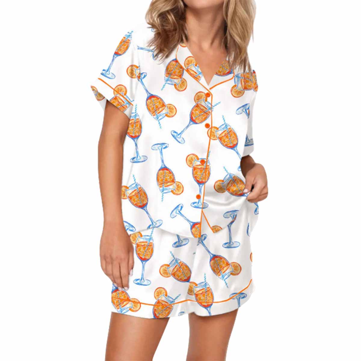 Aperol Spritz Trio Watercolor Satin Pajama Set Aperol Spritz Trio Watercolor Satin Pajama Set