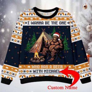Bigfoot I Wanna Be The One Who Has A Beer With Ugly Christmas Sweater