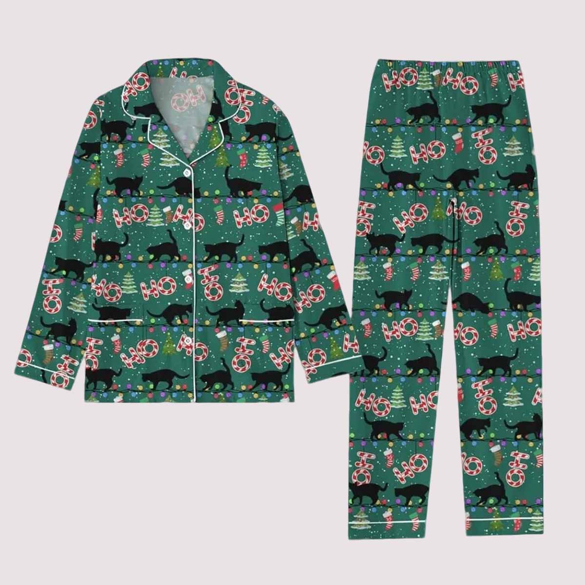 Black Cat Ugly Christmas Pajamas Set Black Cat Ugly Christmas Pajamas Set
