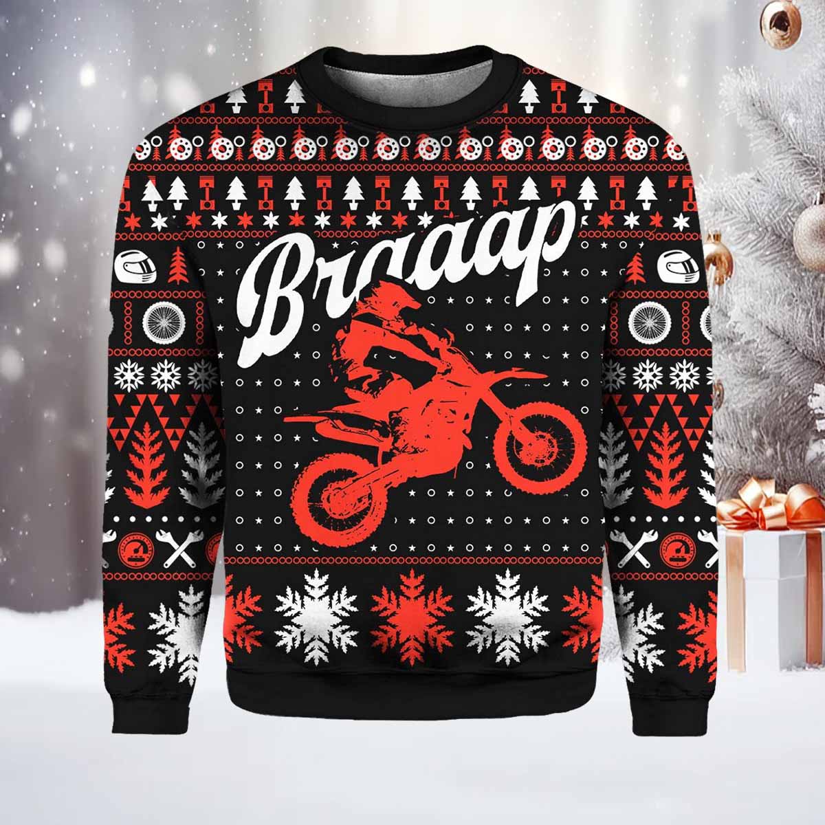 Braaap Moto Red Version Ugly Christmas Sweater Braaap Moto Red Version Ugly Christmas Sweater