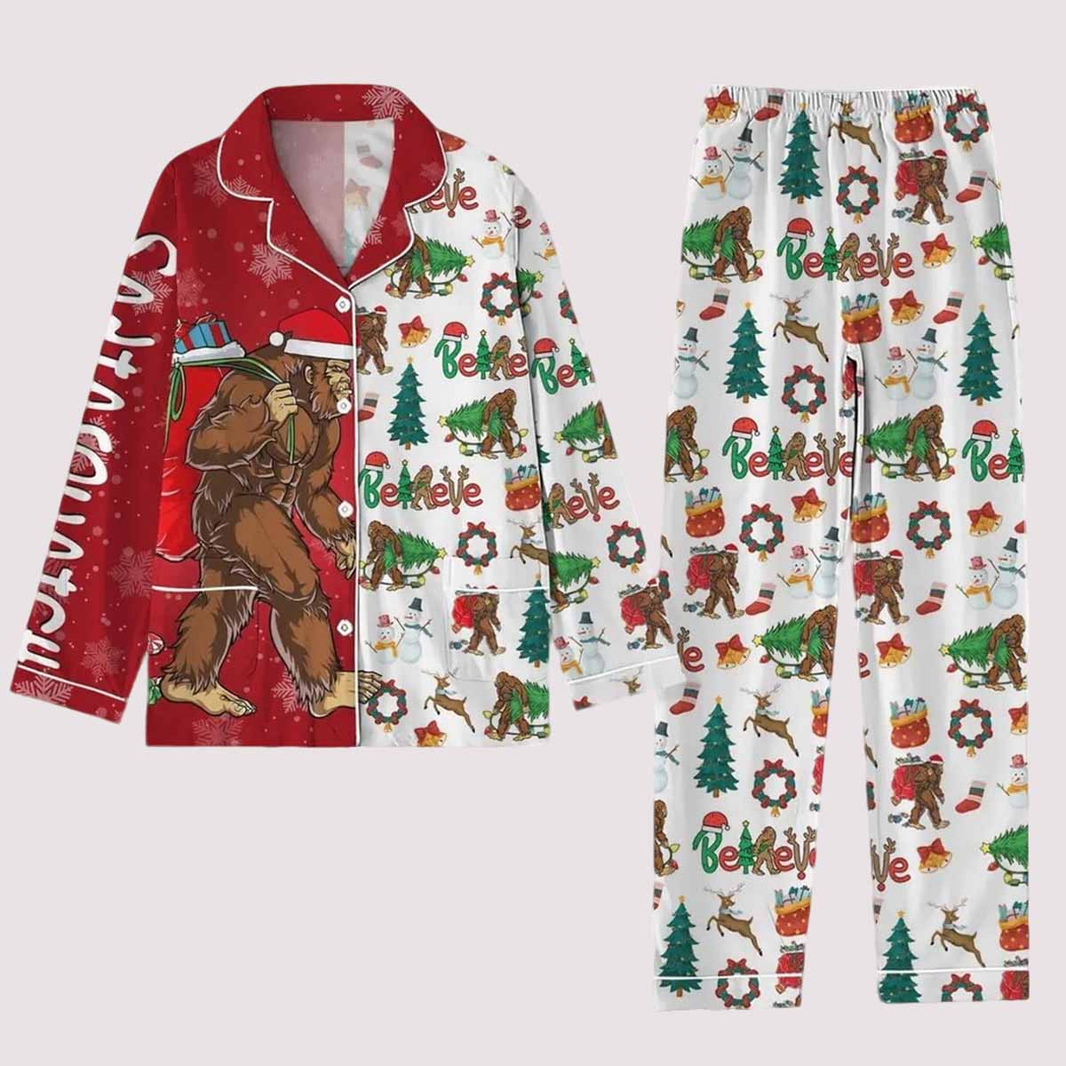 Christmas Bigfoot Believe Pajamas Set Christmas Bigfoot Believe Pajamas Set
