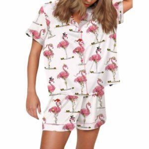 Christmas Flamingo Martini Satin Pajama Set Christmas Flamingo Martini Satin Pajama Set