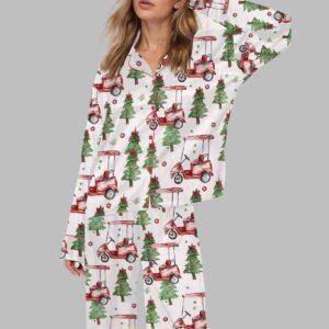 Christmas Golf Cart Satin Pajama Set Christmas Golf Cart Satin Pajama Set