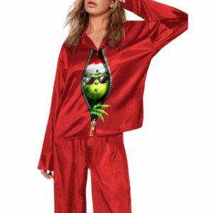 Christmas Grnch Zip Pajama Set
