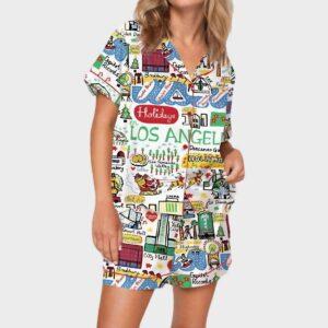 Christmas Holidays In Los Angeles Satin Pajama Set Christmas Holidays In Los Angeles Satin Pajama Set
