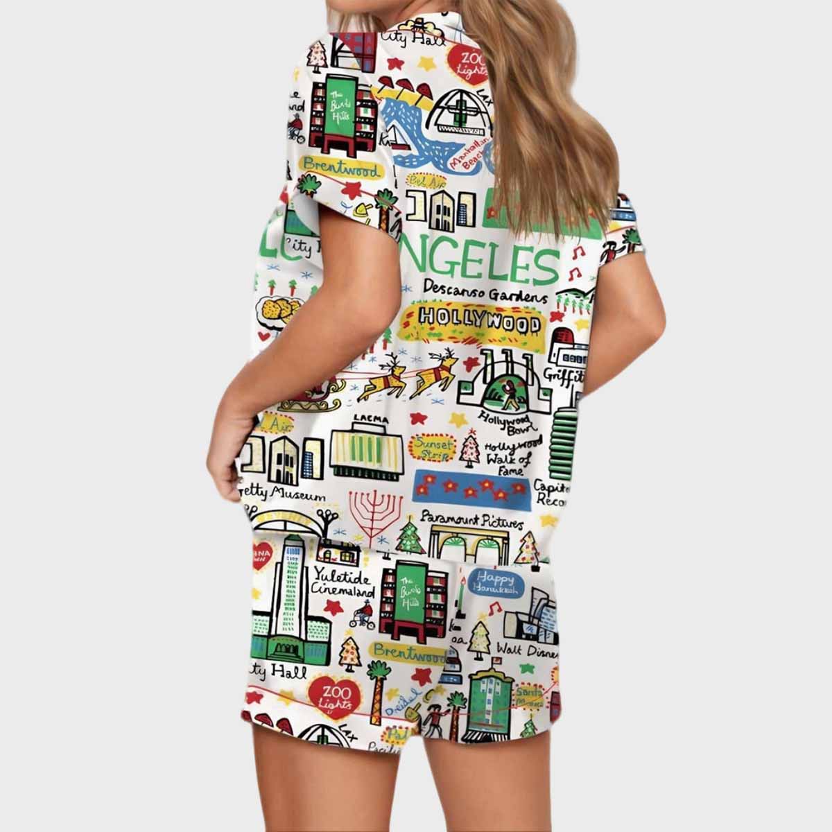 Christmas Holidays In Los Angeles Satin Pajama Set Christmas Holidays In Los Angeles Satin Pajama Set