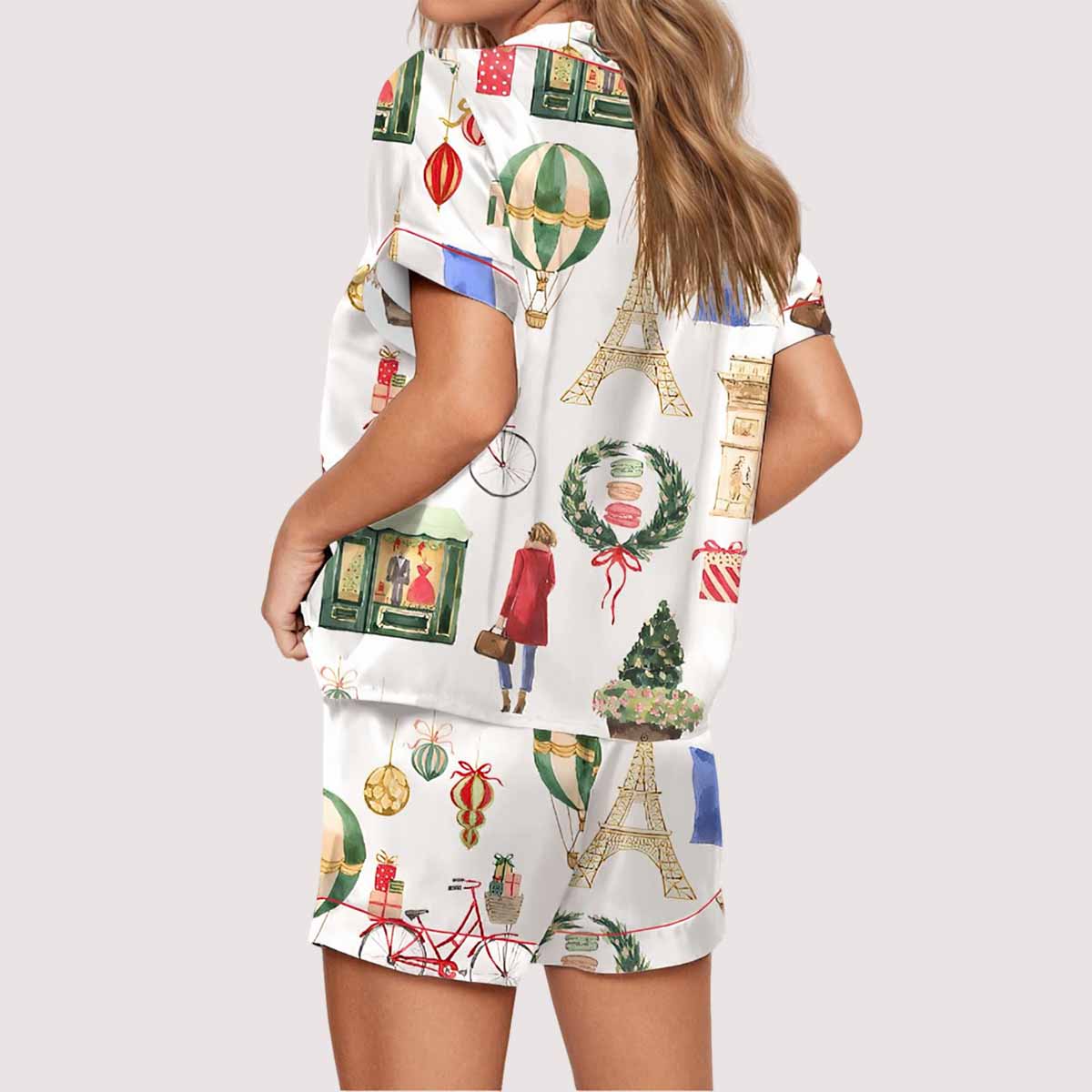 Christmas Paris Satin Pajama Set Christmas Paris Satin Pajama Set
