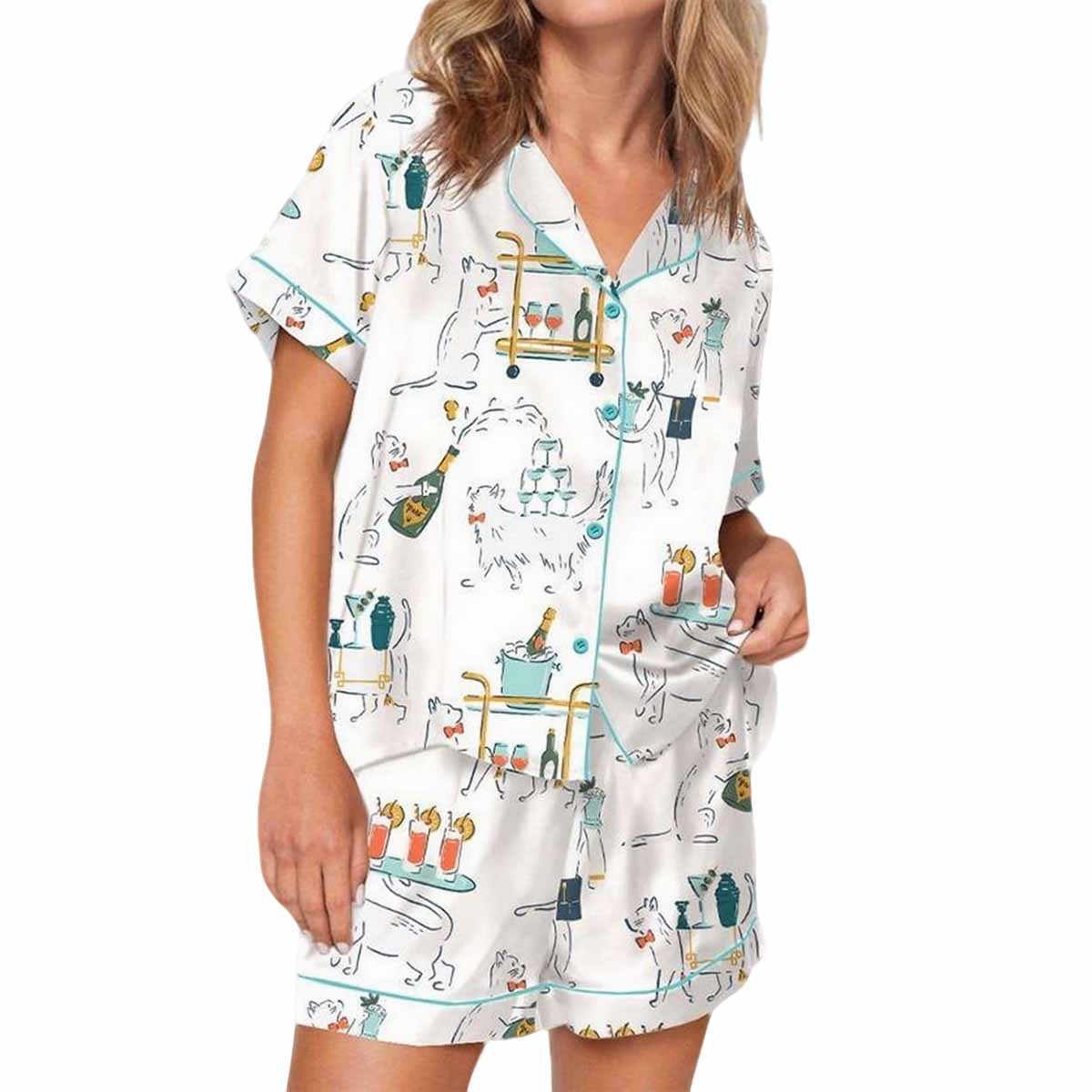 Cocktail Cats Satin Pajama Set Cocktail Cats Satin Pajama Set