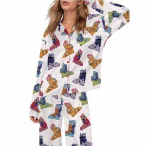 Colorful Vintage Ski Boot Satin Pajama Set Colorful Vintage Ski Boot Satin Pajama Set