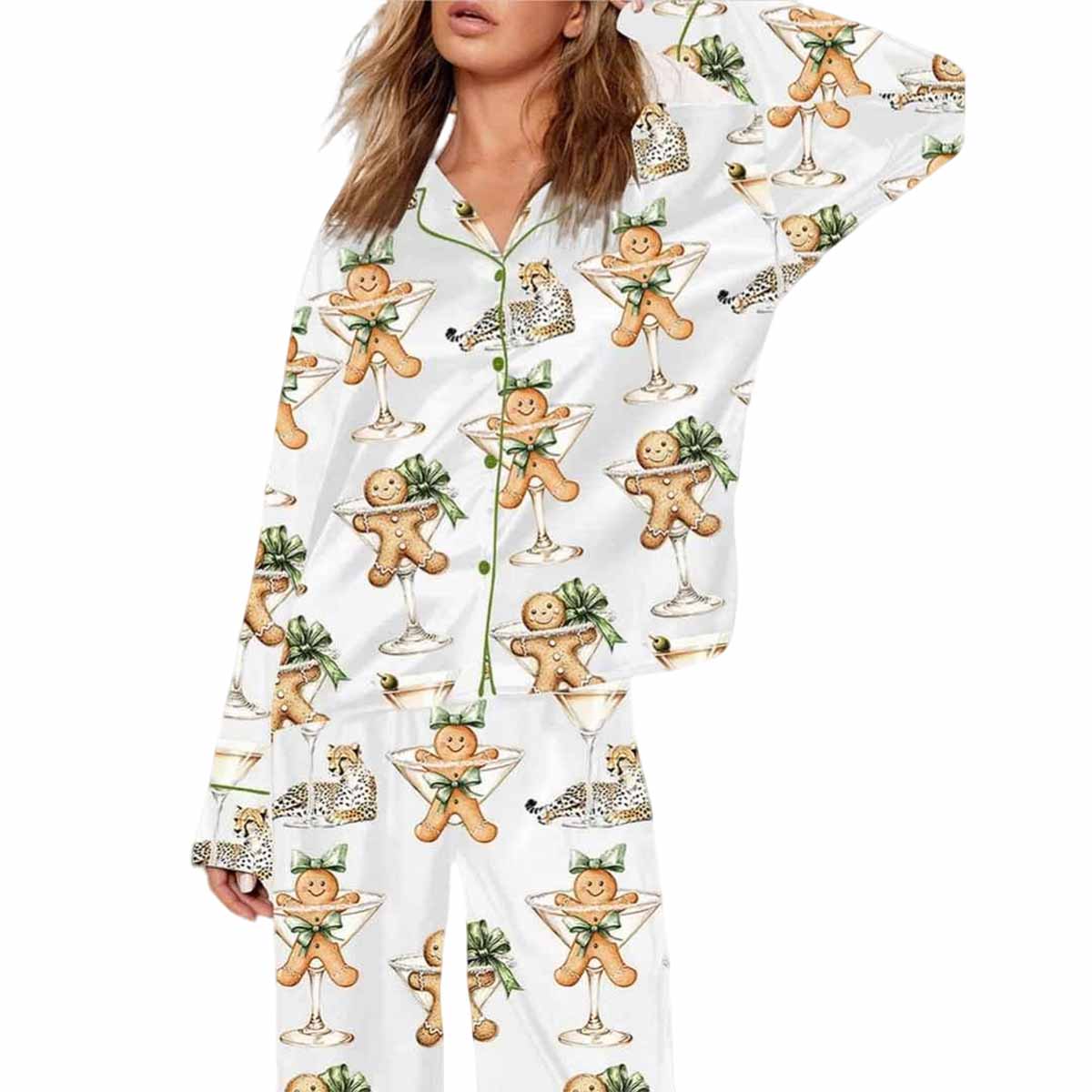 Cookie Wine Leopard Christmas Art Pajama Set Cookie Wine Leopard Christmas Art Pajama Set