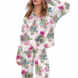 Coquette Christmas Chinoiserie Tree Satin Pajama Set Coquette Christmas Chinoiserie Tree Satin Pajama Set