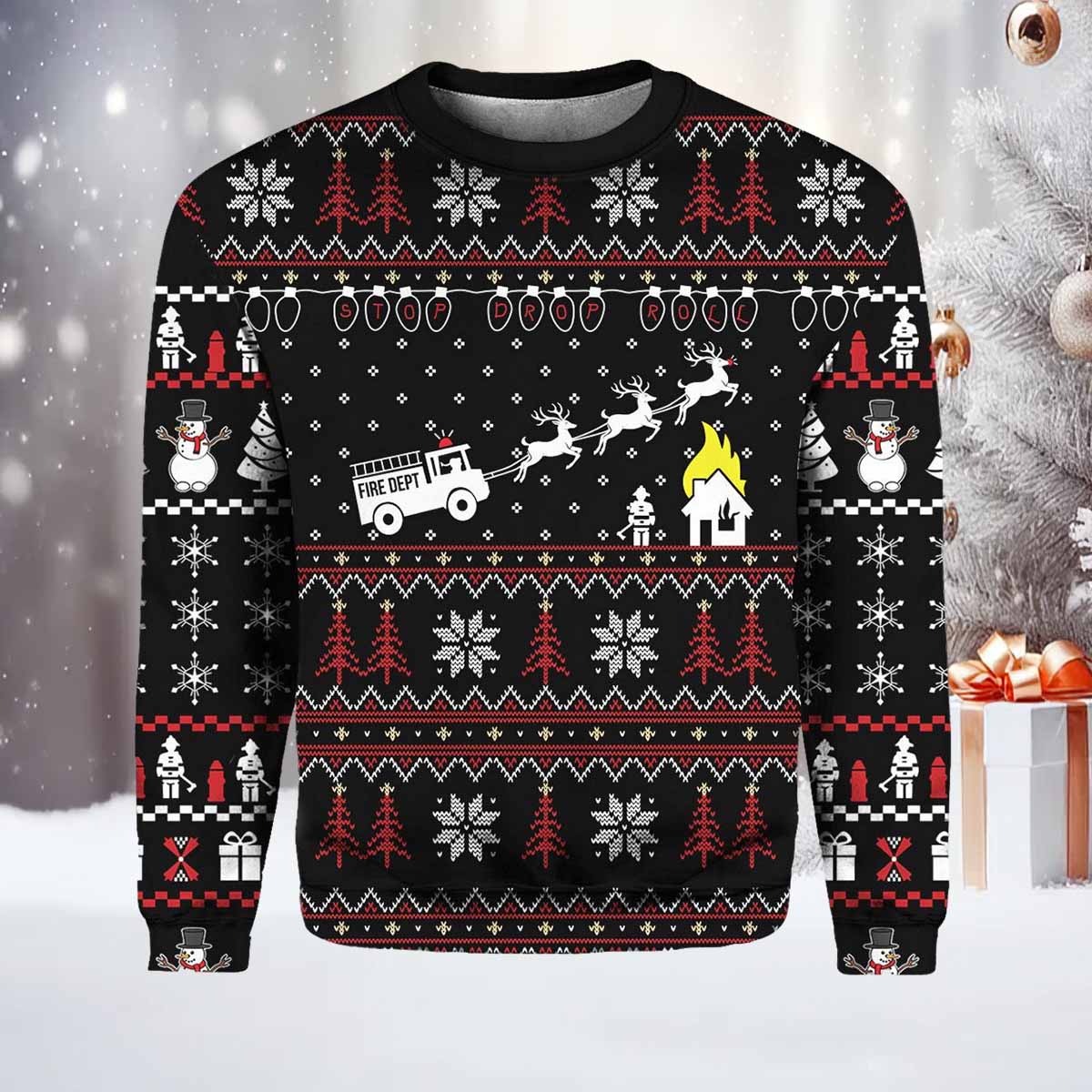 Firefighter Fire Ugly Christmas Sweater Firefighter Fire Ugly Christmas Sweater
