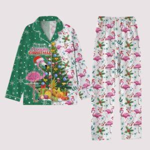 Flamingo Santa Merry Flocking Pajamas Set