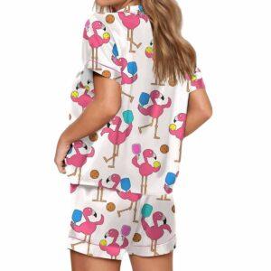 Funny Flamingo Pickleball Satin Pajama Set 1 Funny Flamingo Pickleball Satin Pajama Set