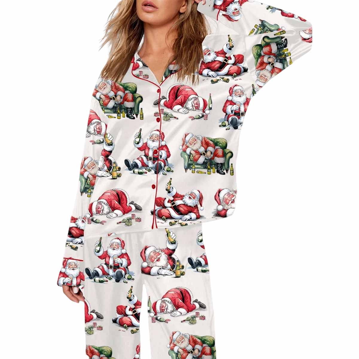 Funny Santa Drink Beer Art Print Pajama Set Funny Santa Drink Beer Art Print Pajama Set