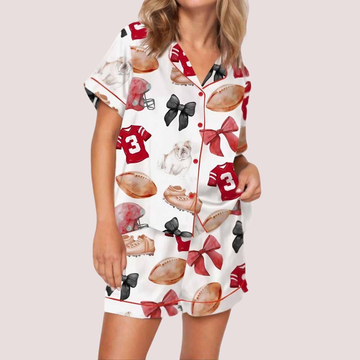 Georgia Football Bow Satin Pajama Set Georgia Football Bow Satin Pajama Set