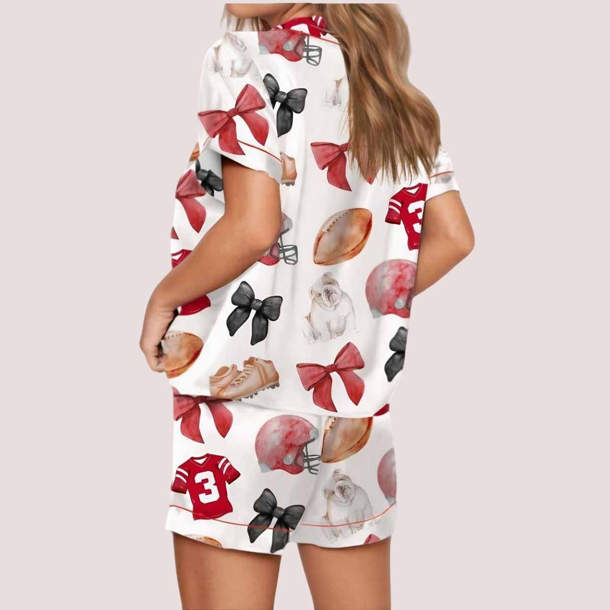 Georgia Football Bow Satin Pajama Set Georgia Football Bow Satin Pajama Set