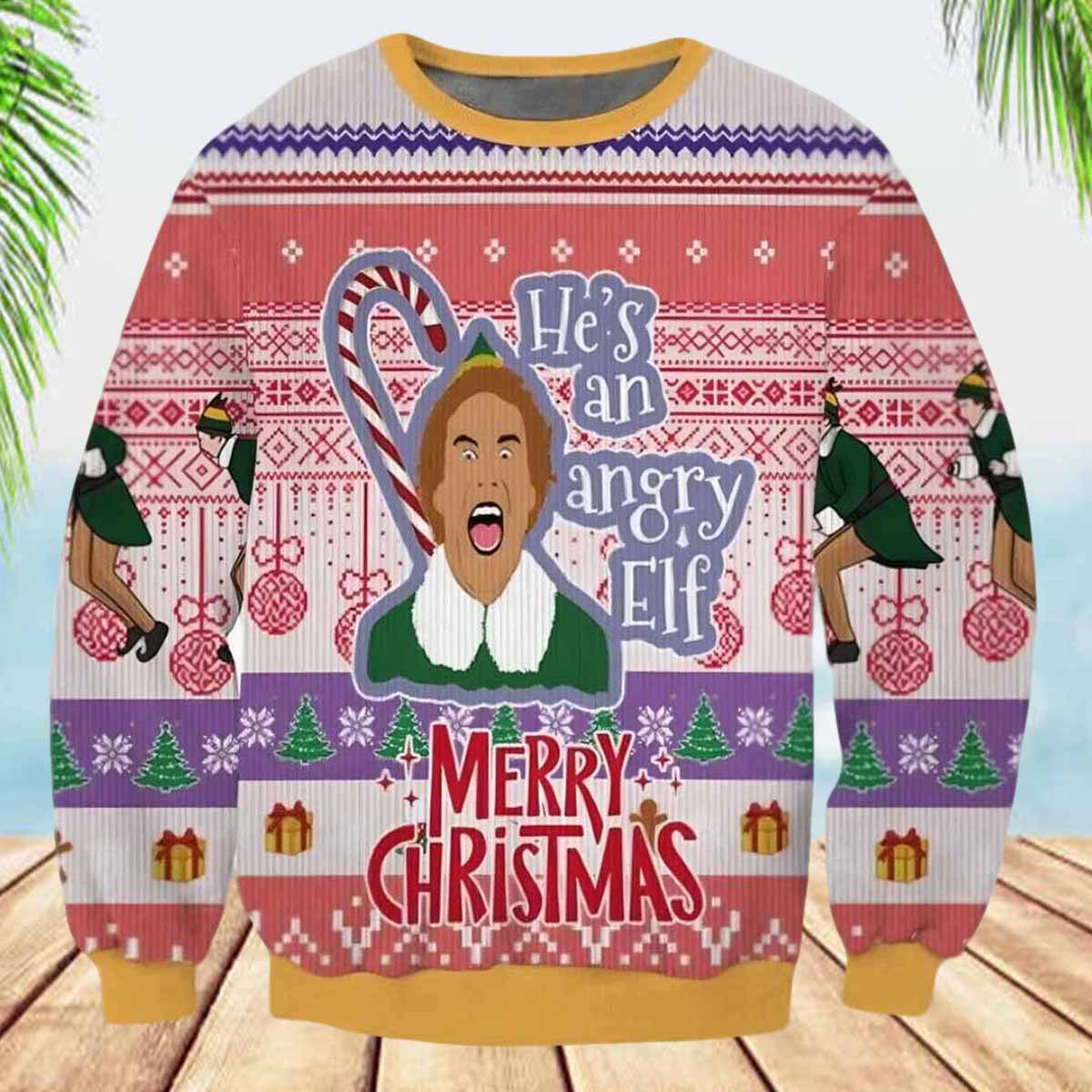 He’s An Angry Elf Ugly Christmas Sweater Hes An Angry Elf Ugly Christmas Sweater