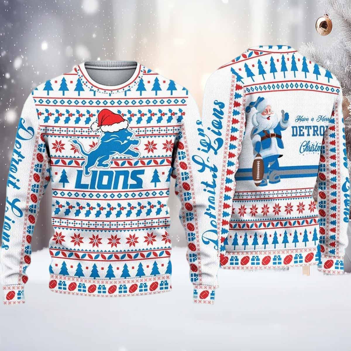 Lions Football Have A Merry Detroit Christmas Ugly Sweater Lions Football Have A Merry Detroit Christmas Ugly Sweater