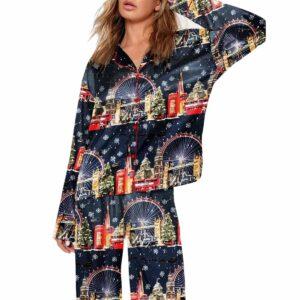 London City Skyline Santa Christmas Pajama Set