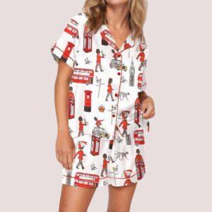 London Print Satin Pajama Set