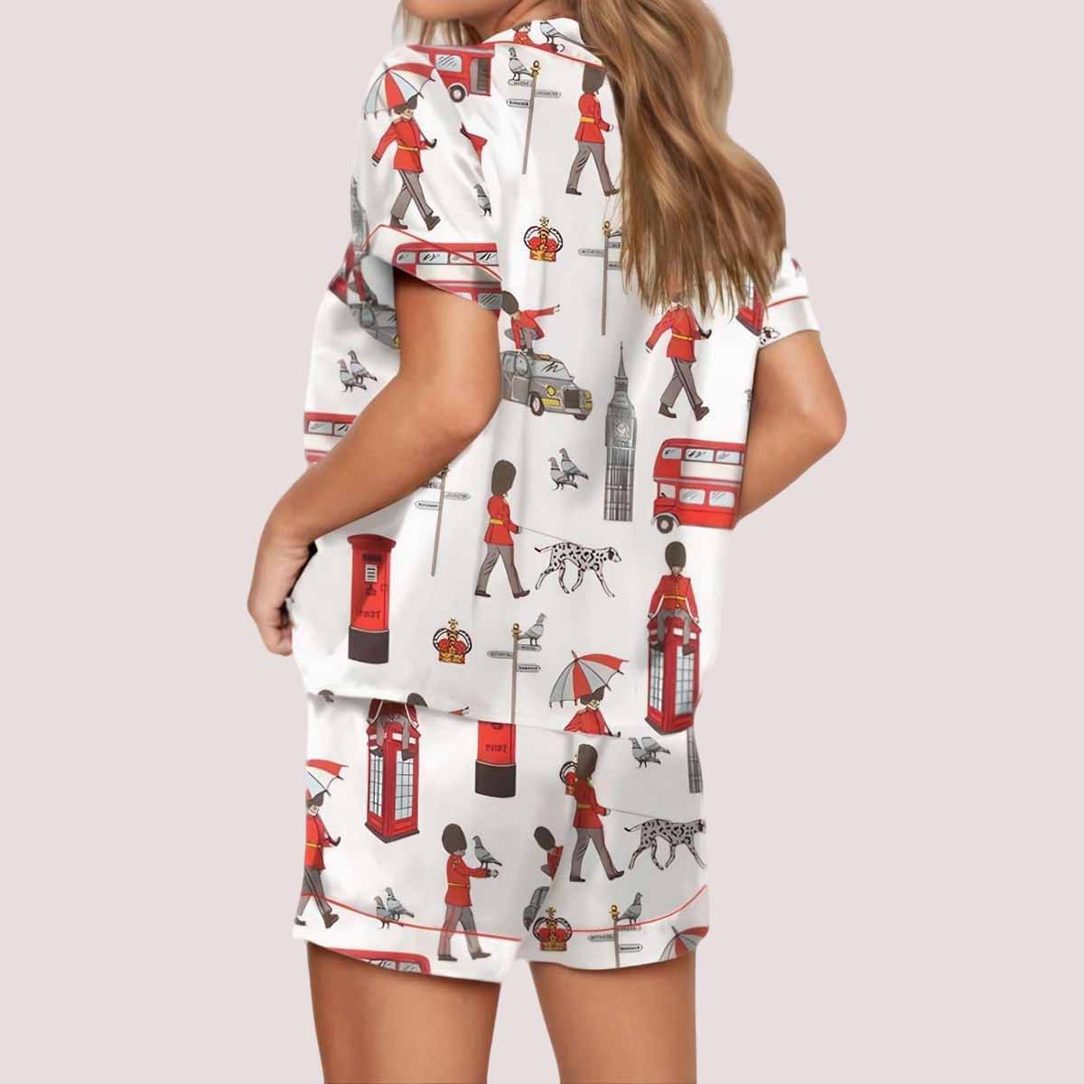 London Print Satin Pajama Set London Print Satin Pajama Set