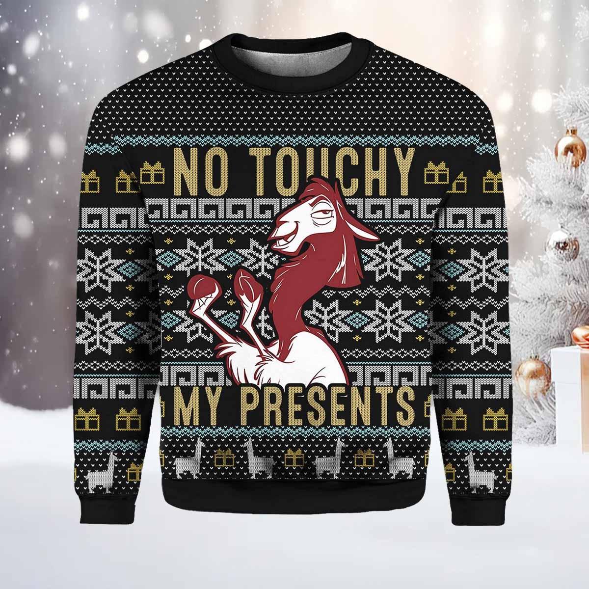 No Touchy My Presents The Emperor’s New Groove Ugly Christmas Sweater No Touchy My Presents The Emperors New Groove Ugly Christmas Sweater