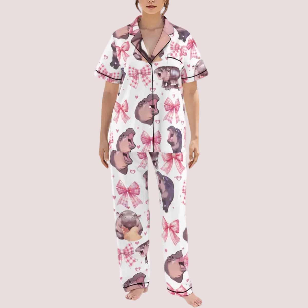 Pink Coquette Moo Deng Satin Pajama Set Pink Coquette Moo Deng Satin Pajama Set