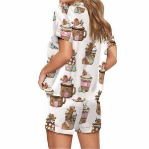 Pink Gingerbread Coffee Satin Pajama Set