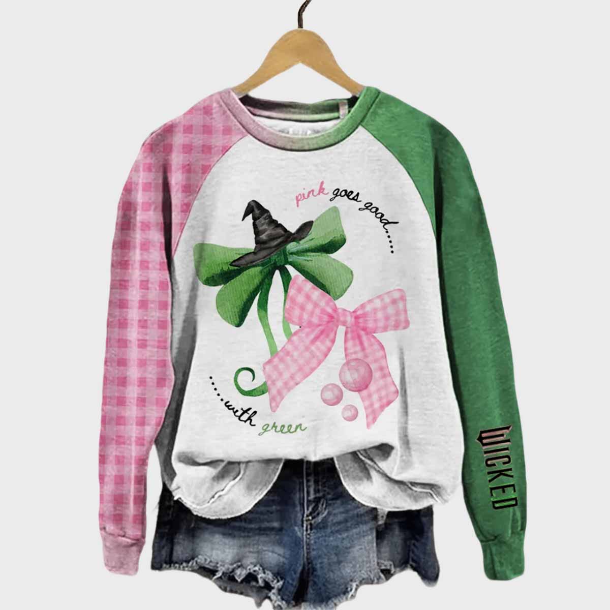 Pink and Green Bow Knots Contrast Sweatshirt Pink and Green Bow Knots Contrast Sweatshirt