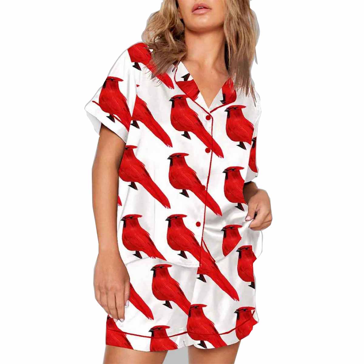 Red Birds Print Pajama Set Red Birds Print Pajama Set