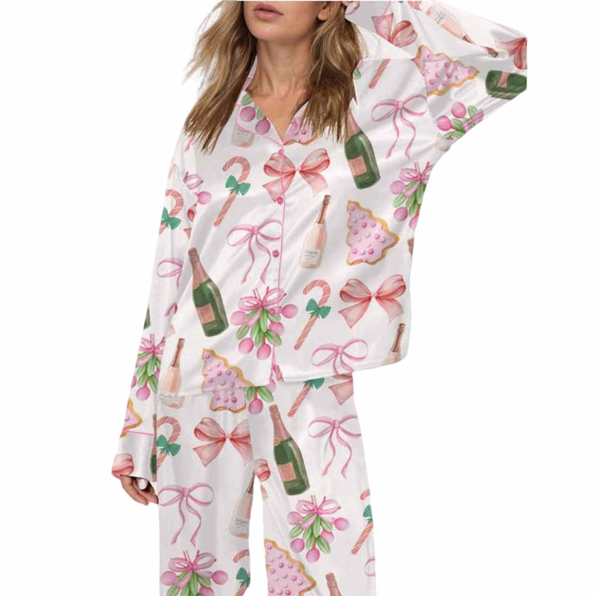 Rose Champagne Christmas Wine Satin Pajama Set Rose Champagne Christmas Wine Satin Pajama Set