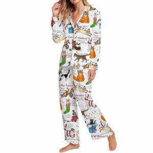 The Twelve Cats Of Christmas Satin Pajama Set