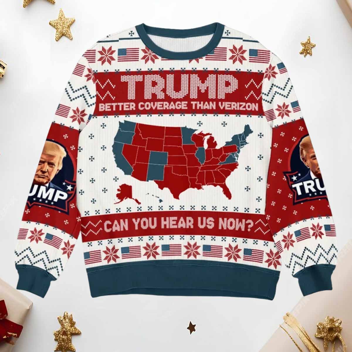 Trump Better Coverage Than Verizon Ugly Christmas Sweater Trump Better Coverage Than Verizon Ugly Christmas Sweater