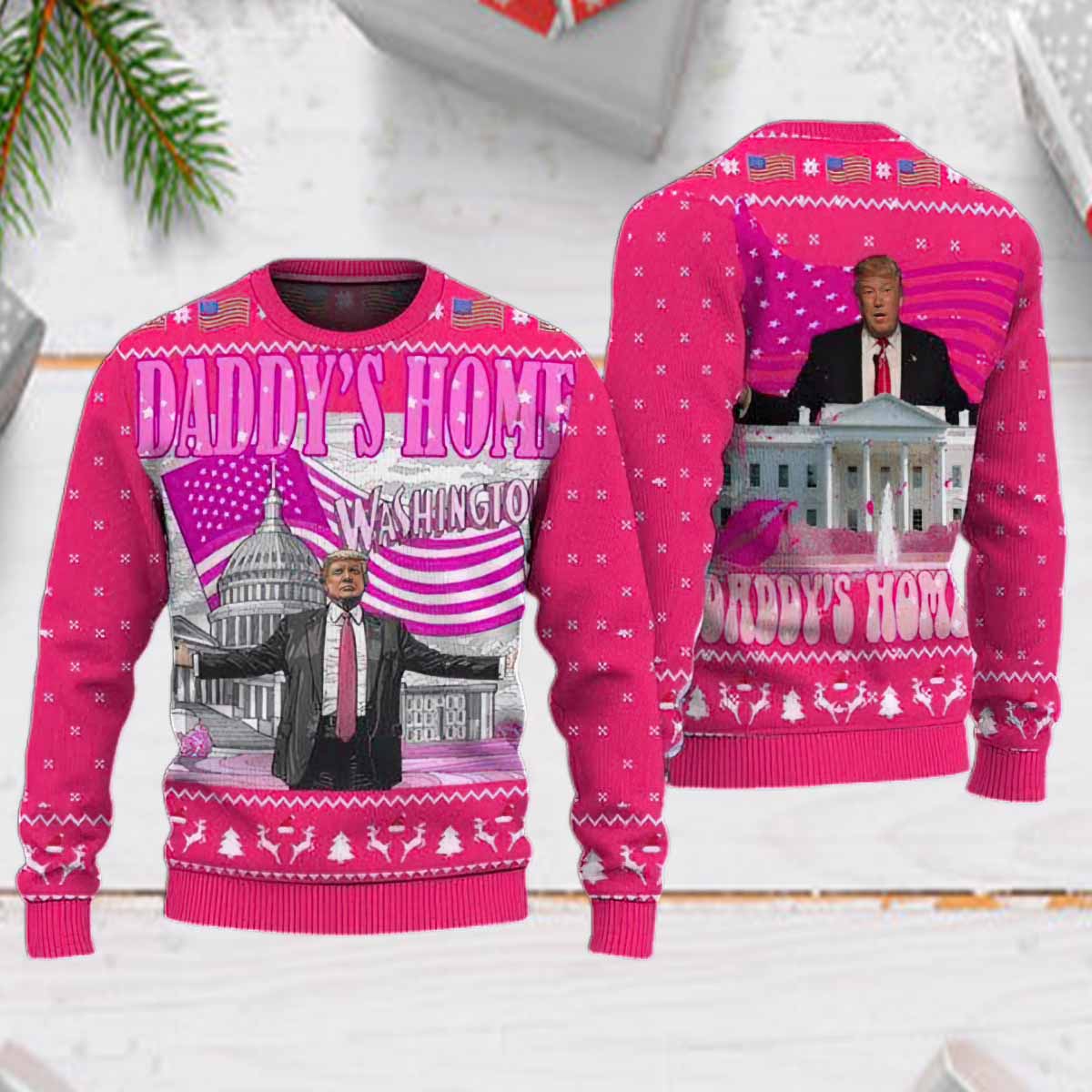 Trump Daddy's Home Christmas Ugly Sweater Trump Daddy's Home Christmas Ugly Sweater