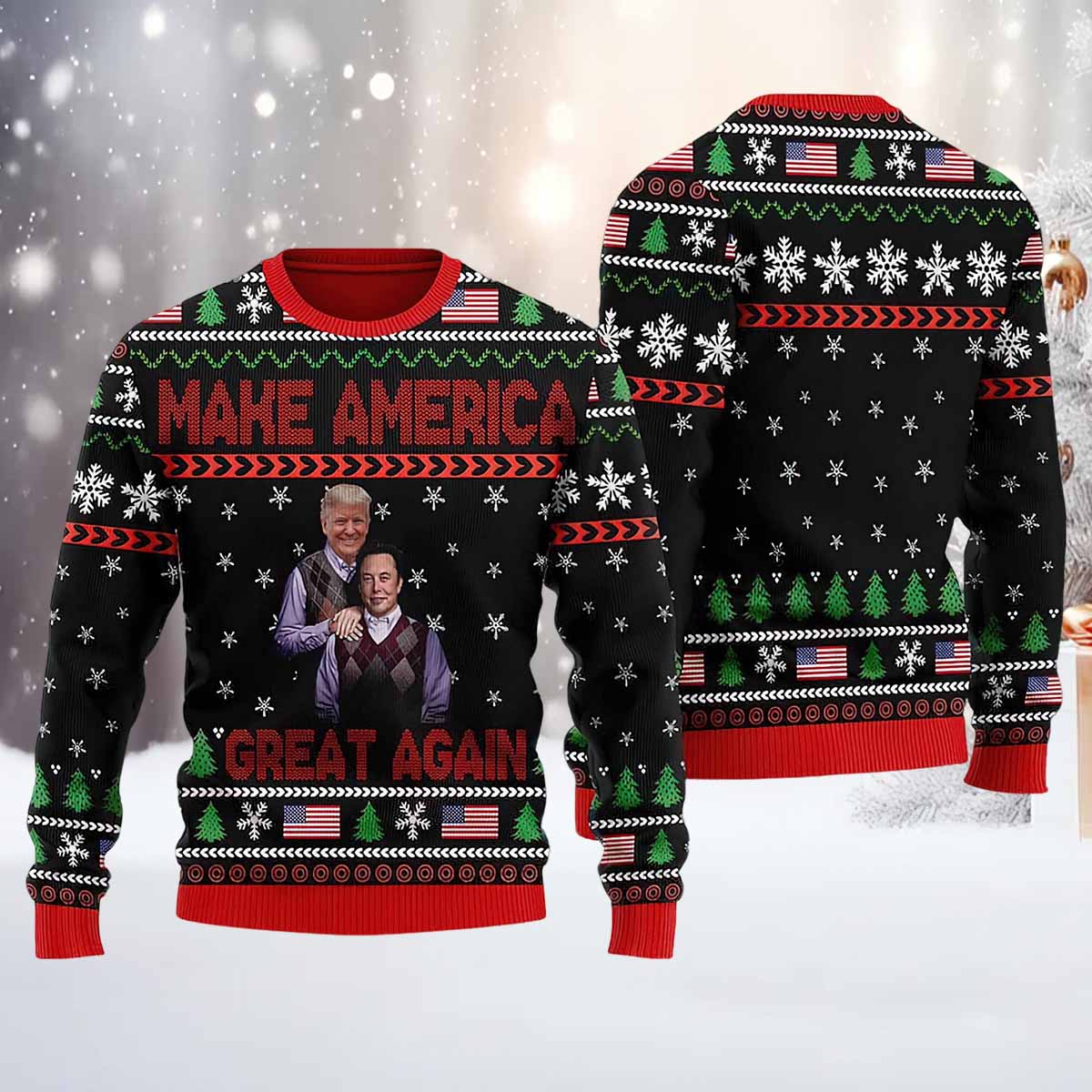 Trump Elon Musk Step Brothers Make America Great Again Ugly Christmas Sweater Trump Elon Musk Step Brothers Make America Great Again Ugly Christmas Sweater