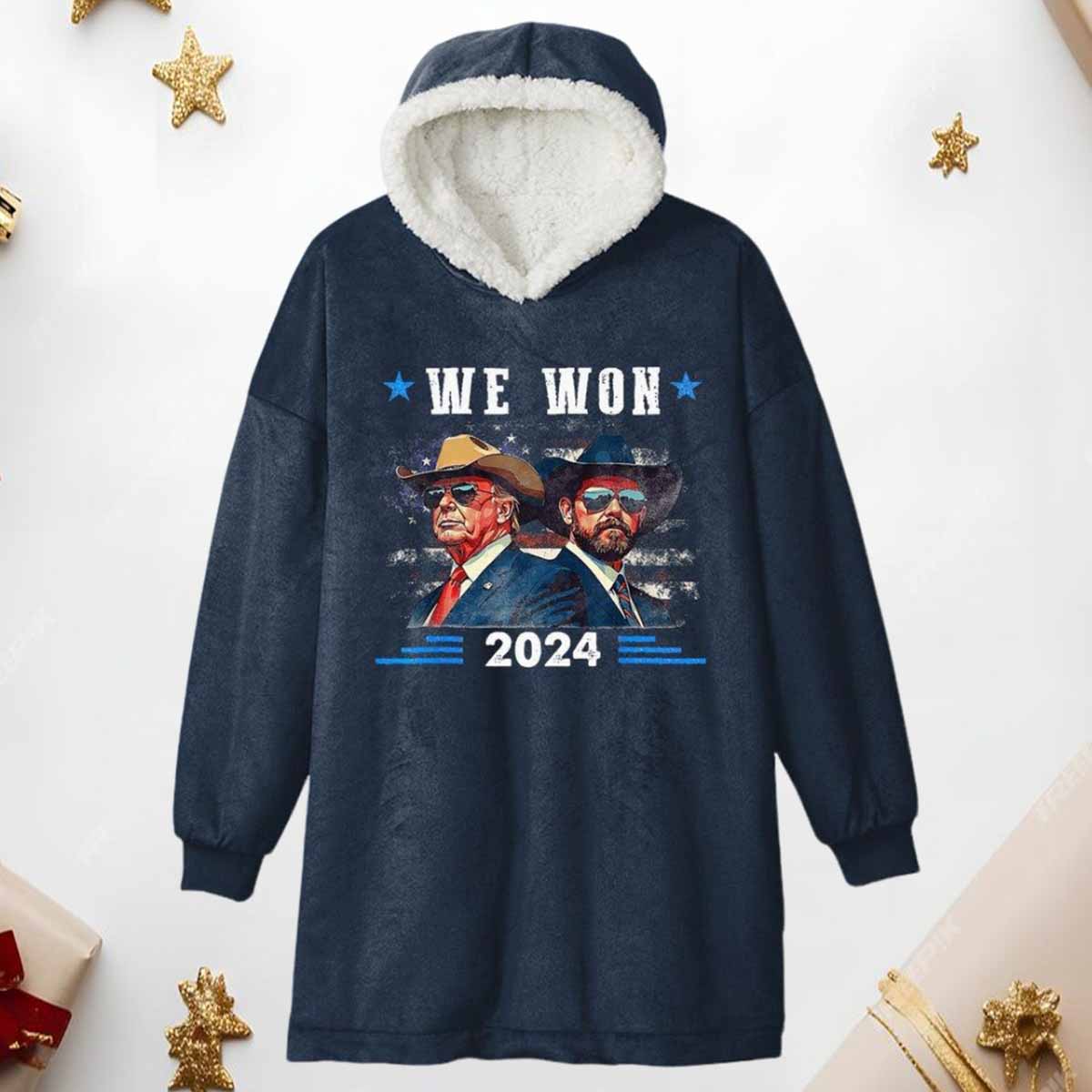 Trump We Won 2024 Hoodie Blanket Trump Vance We Won 2024 Hoodie Blanket